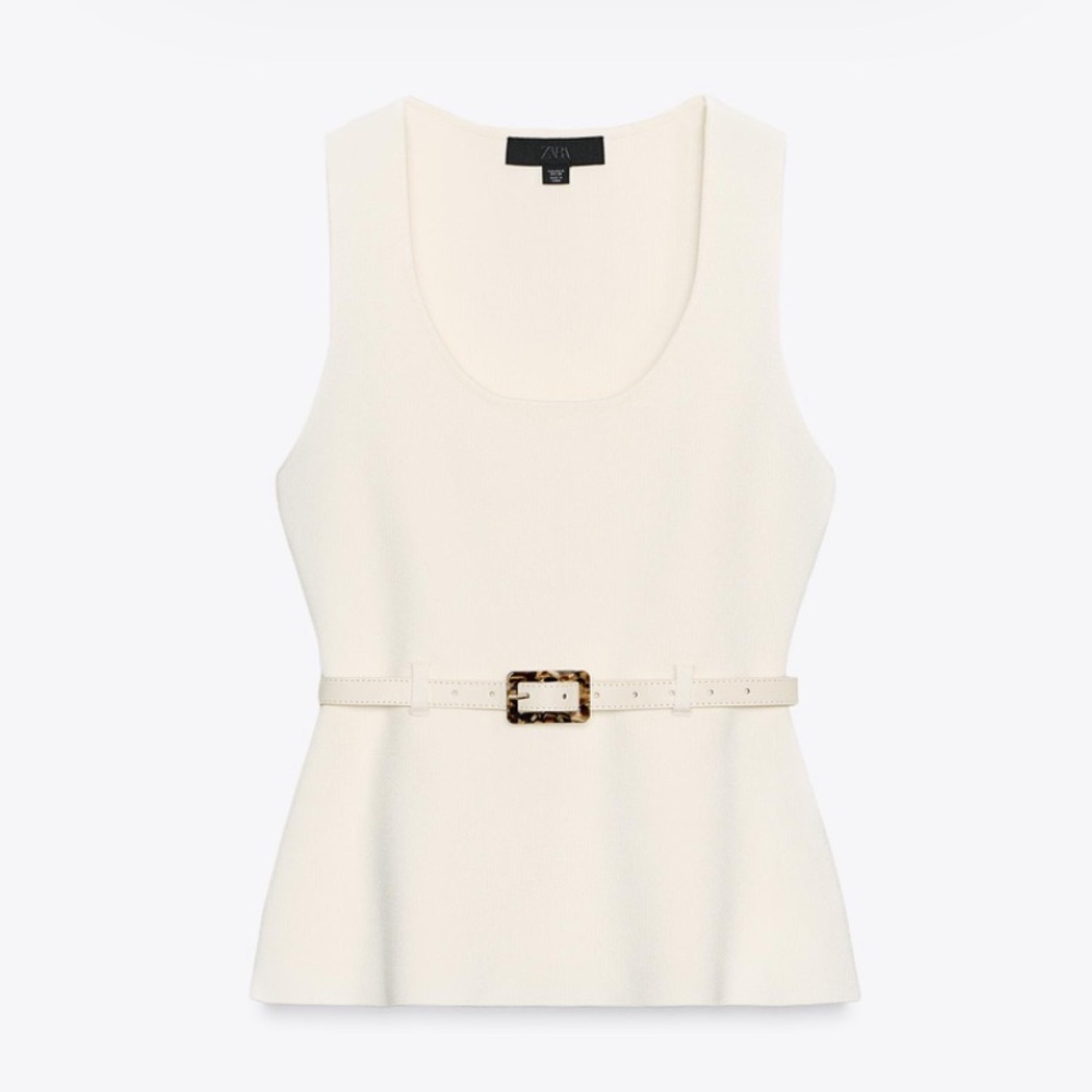 Zara White Knit Belted Top, New w/o tags